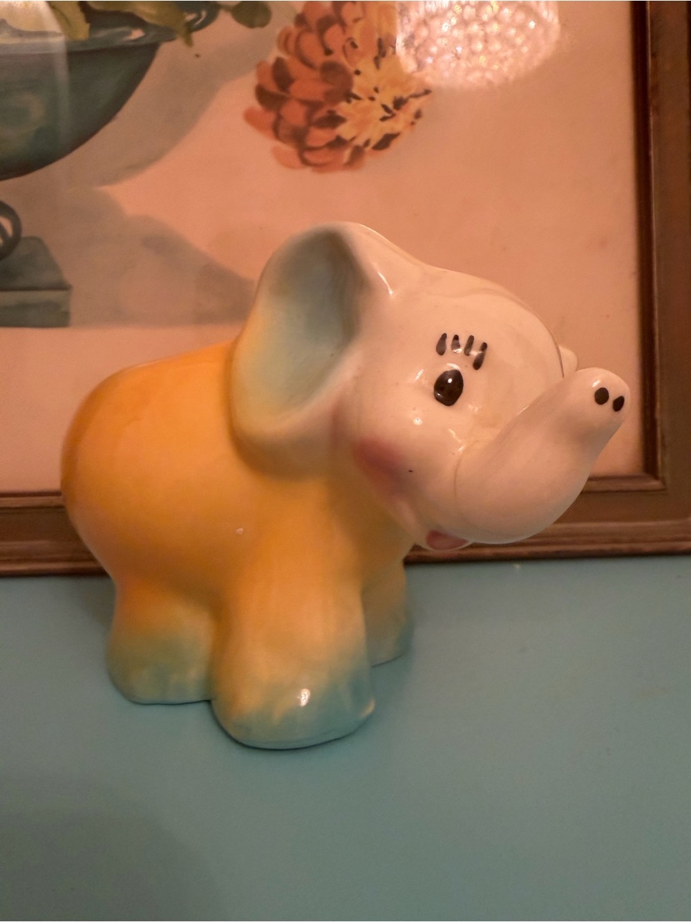 Vintage Ceramic Elephant planter in Yellow and White
